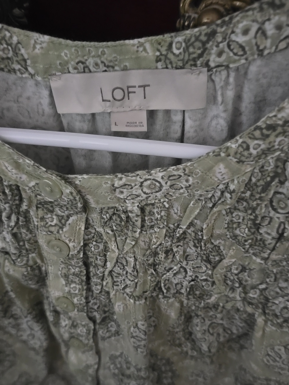 LOFT Sage Green Floral-Print Button Front Blouse